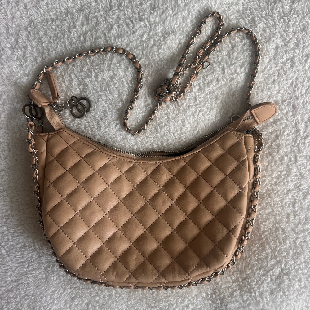 Quilted Tan Chain Shoulder Bag